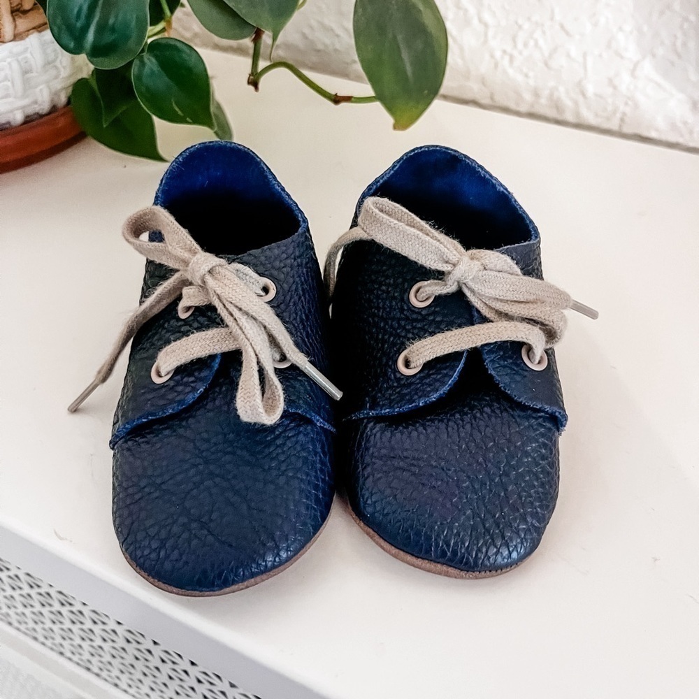 Navy Blue Leather Boy Shoes 6-12m